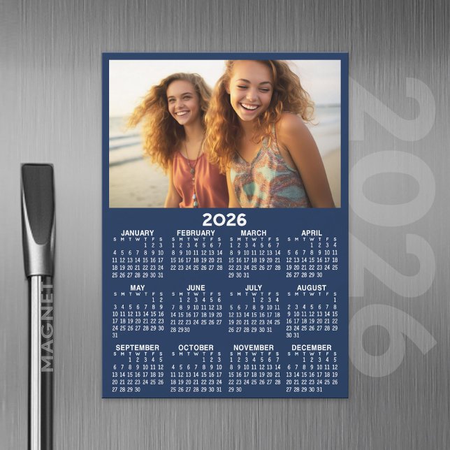 Calendario con foto vista de año completo imán mod (2026 Calendar Magnet with Custom Photo)