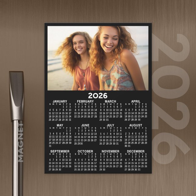 Calendario con foto vista de año completo Mínimo m (2026 Calendar with A Photo and Magnetic Back)