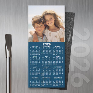 Calendario con imán de fondo azul Collage de fotos
