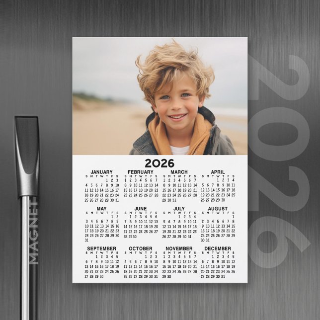 Calendario con tarjeta magnética de vista de año f (2026 Calendar with A Photo and Magnetic Back)