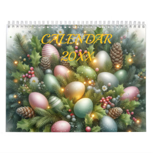 Calendario Conejo de Pascua Floral Pastel Acuarela Todo el Añ