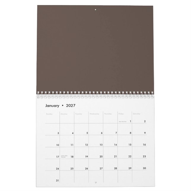 Calendario Confiadamente contra una elegante pared marrón (Jan 2027)