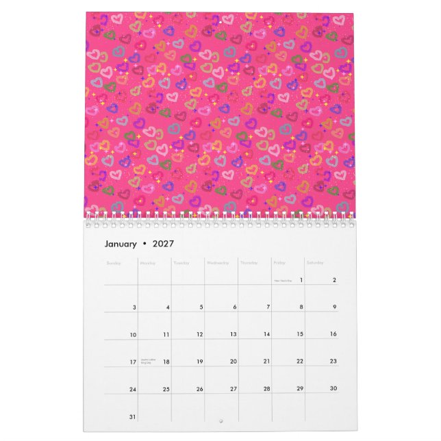 Calendario Corazón Colorido Lindo  (Jan 2027)