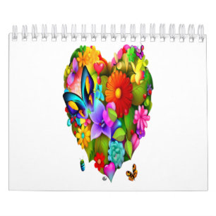 Calendario Corazón de flores y mariposas