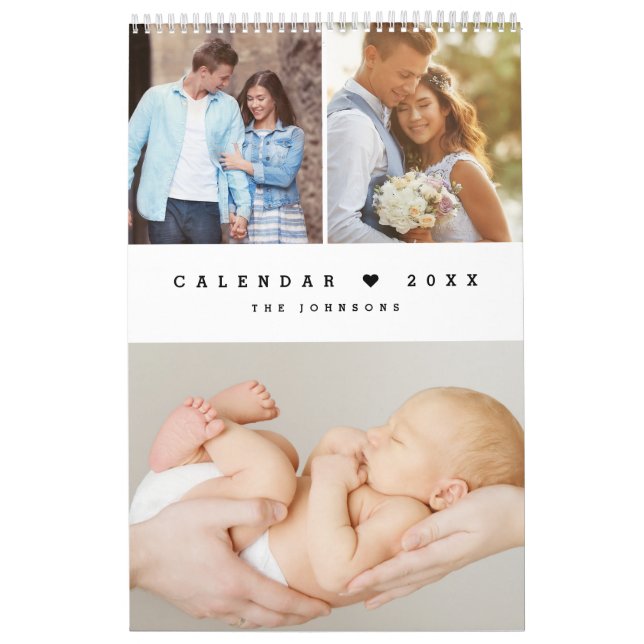 Calendario Corazón Mínimo Canadiense Foto de Familia Personal (Tapa)