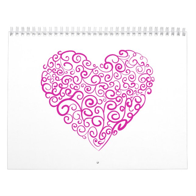 Calendario Corazón rosa de escritura a mano espiral para Día  (Tapa)