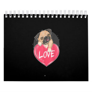 Calendario Corazones de perro de pug cutáneo pug regalo de Sa