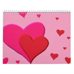 Calendario Corazones rojos y rosados de la tarjeta del día d
