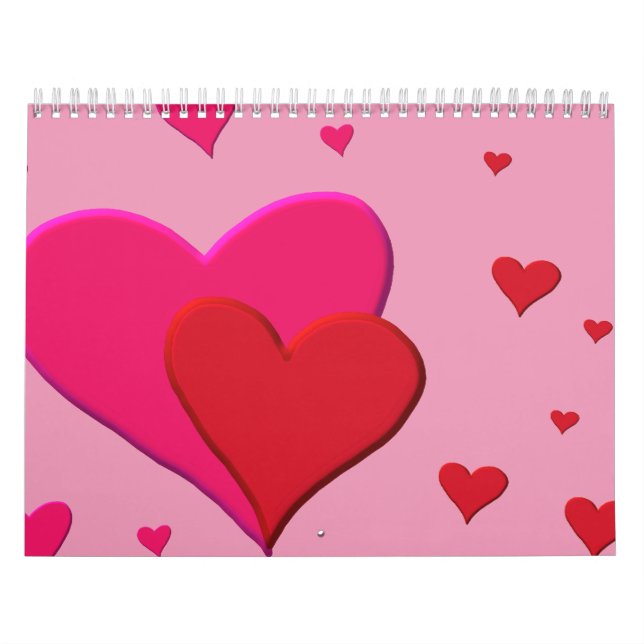 Calendario Corazones rojos y rosados de la tarjeta del día de (Tapa)