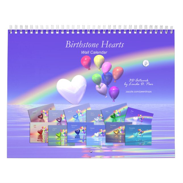 Calendario Corazones y globos de Birthstone (Tapa)