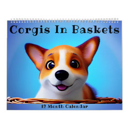 Calendario Corgi cachorro cachorro en canastos divertidos par