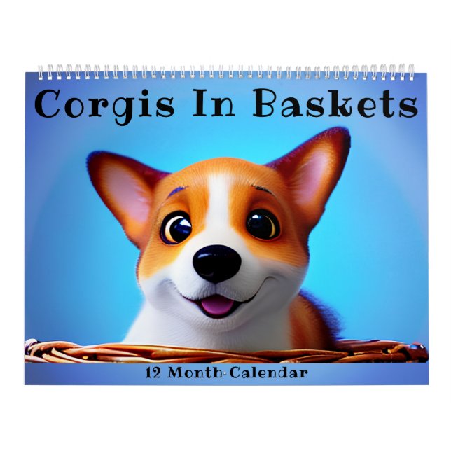 Calendario Corgi cachorro cachorro en canastos divertidos par (Tapa)