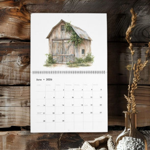 Calendario Country Rústico 12 graneros personalizados diferen