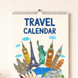 Calendario Crayon Style Travel Calendar Cover | Editable Year