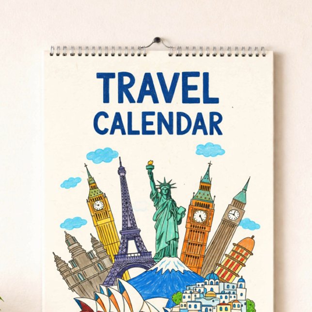 Calendario Crayon Style Travel Calendar Cover | Editable Year (Subido por el creador)