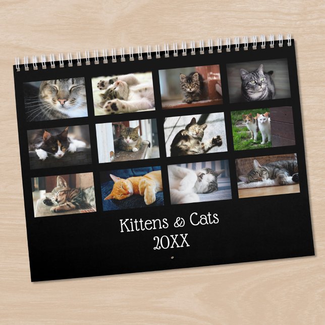 Calendario Crea tu propia foto de Mascota de cubierta negra (Create Your Own Cute Black Cover Pet Photo Calendar in situ)