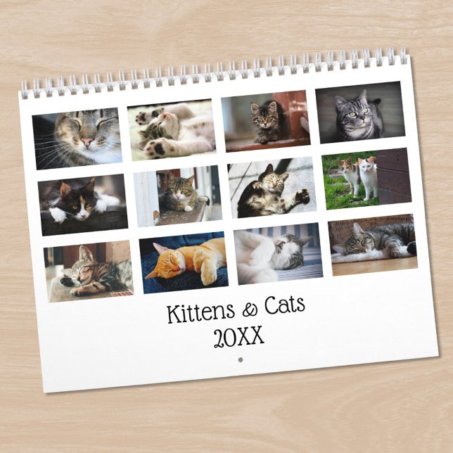 Calendario Crea tu propia foto de Mascota de gatitos de gatit (Create Your Own Cute Cats Kittens 2025 Pet Photo Calendar, in situ)