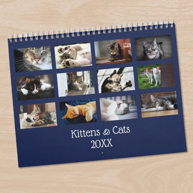 Calendario Crea tu propia portada azul de la marina fotográfi (Create Your Own Pet Photo Navy Blue Cover Calendar, in situ)