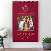 Crest Monogram Burgundy Gold Vintage Family Photo