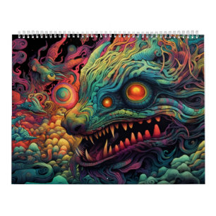 Calendario Criatura trippy con patrón psicodélico