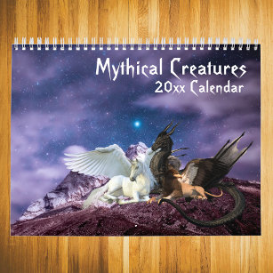 Calendario Criaturas míticas Fantasía Unicornio Sirena Dragón
