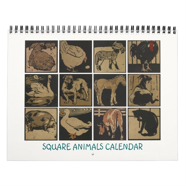 Calendario cuadrado de animales - Planos de patio  (Tapa)