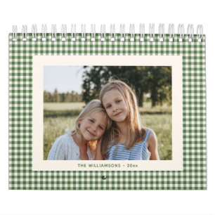 Calendario Cuadro de Gingham Verde Personalizado con Fotos de