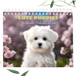 Calendario Cuadros Cachorros Acuarela Estacional Perro Lover