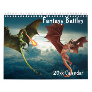 Calendario Cualquier año de fantasía bestias Art Dragon Unico