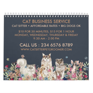 Calendario Cuidador de Mascotas Groomer de Gatos Marrón Azul