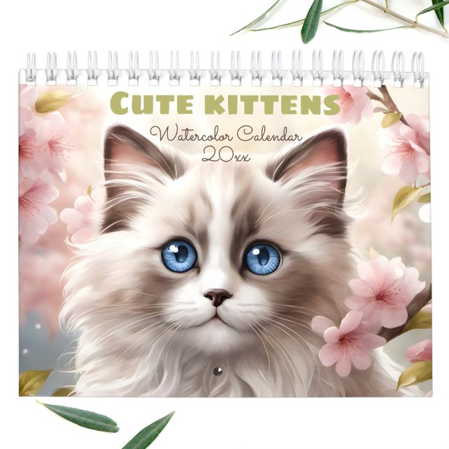 Calendario Curte Kittens Watercolor Estacional Cat Lover (Cute Kittens Watercolor Seasonal Cat Lover Calendar)