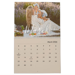 Calendario Custom Family Photo | Personalized Beige Taupe 