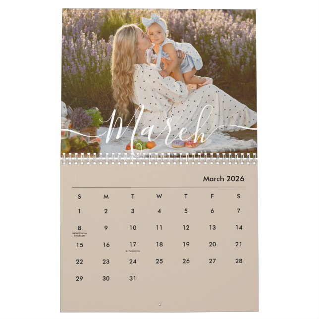 Calendario Custom Family Photo | Personalized Beige Taupe  (Mar 2026)