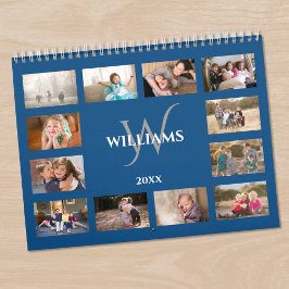 Calendario Custom Monogram Name Blue Photo