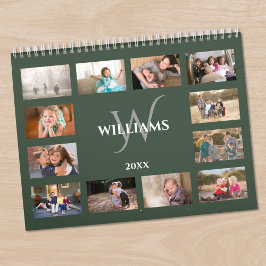 Calendario Custom Monogram Name Green Photo