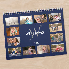 Calendario Custom Monogram Name Navy Blue Photo