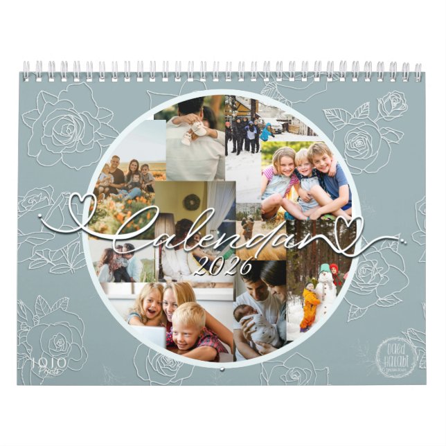 Calendario Custom photo collage Rose Line Art 2026 (Tapa)