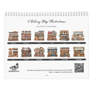 Calendario Cuta acuarela Panadería pastelería Mensual