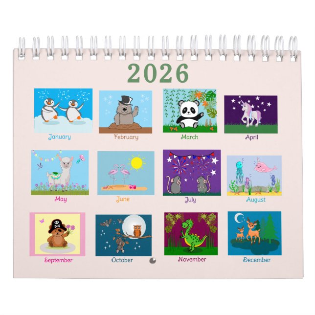 Calendario Cute Animales Dos Páginas (Tapa)