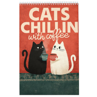 Calendario Cute Cat Art | Cats Chillin with Coffee 2026 Wall