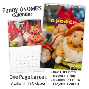 Calendario Cute divertida fotografía de gnomos de jardín 