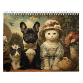 Calendario Cute Dogs and Cats Floral Garden Wall
