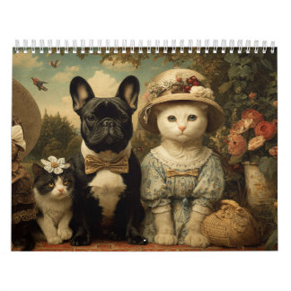Calendario Cute Dogs and Cats Floral Garden Wall