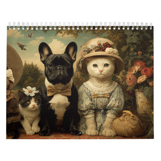 Calendario Cute Dogs and Cats Floral Garden Wall (Tapa)