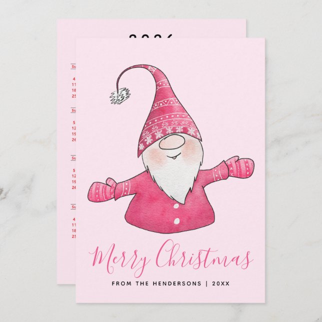Calendario Cute Gnome 2025 Feliz Navidad Rosa (Anverso / Reverso)