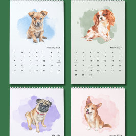 Calendario Cute Hand-Painted Dogs Art Wall Calendar