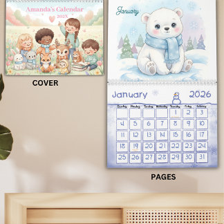 Calendario Cute Pastel Animals Personalized Kids 2026