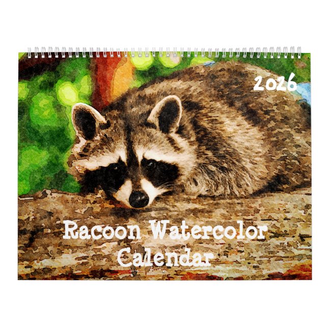 Calendario Cute Watercolor Raccoon Wildlife Painting Art Cale (Tapa)