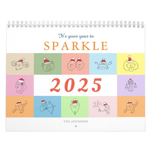 Calendario Cute Zodiac Rótulos y cotizaciones positivas 2025 (Tapa)