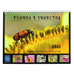Calendario de 12 estados con varios insectos y flo
